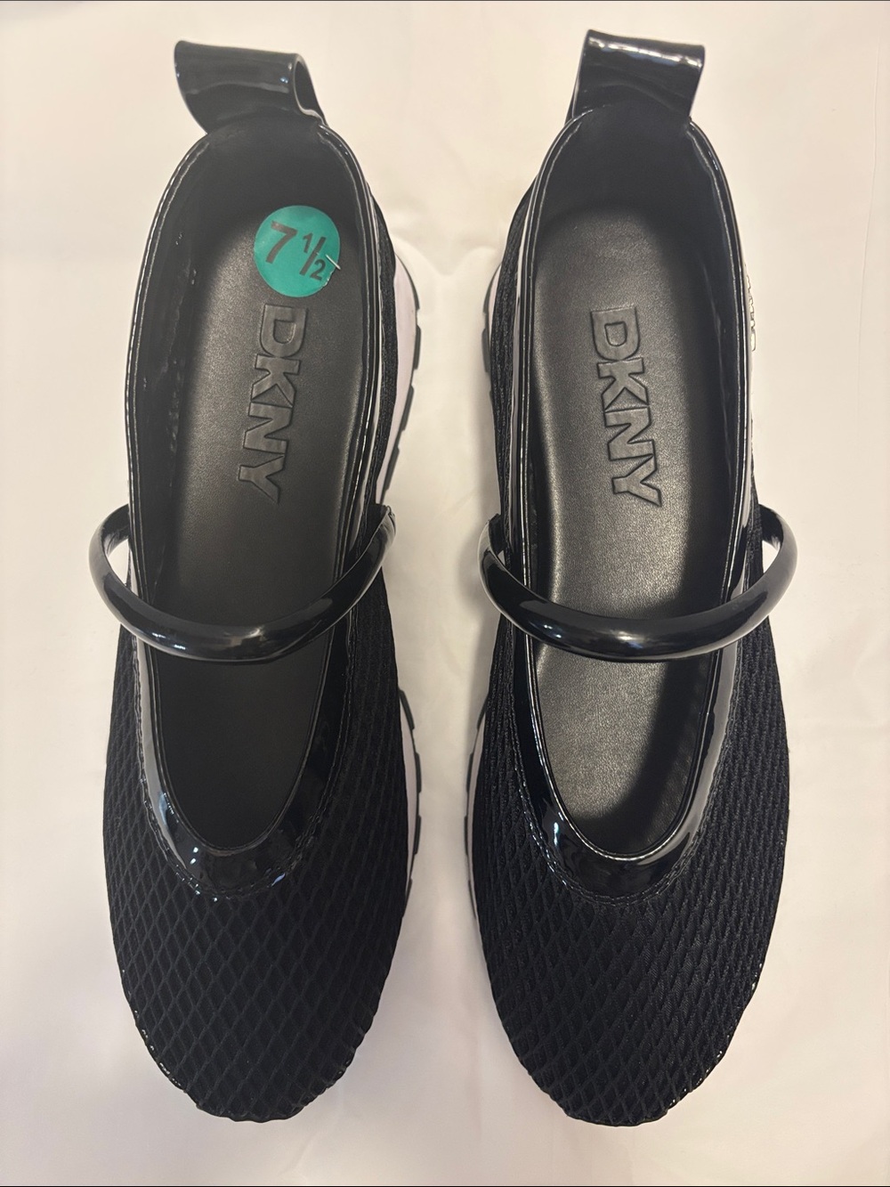 Dkny Black Mesh Mary Jane Flats with Gloss Strap